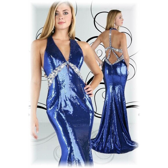 Xcite Grad Sequin Low Back Prom Dress 30266 Royal - Picture 1 of 5
